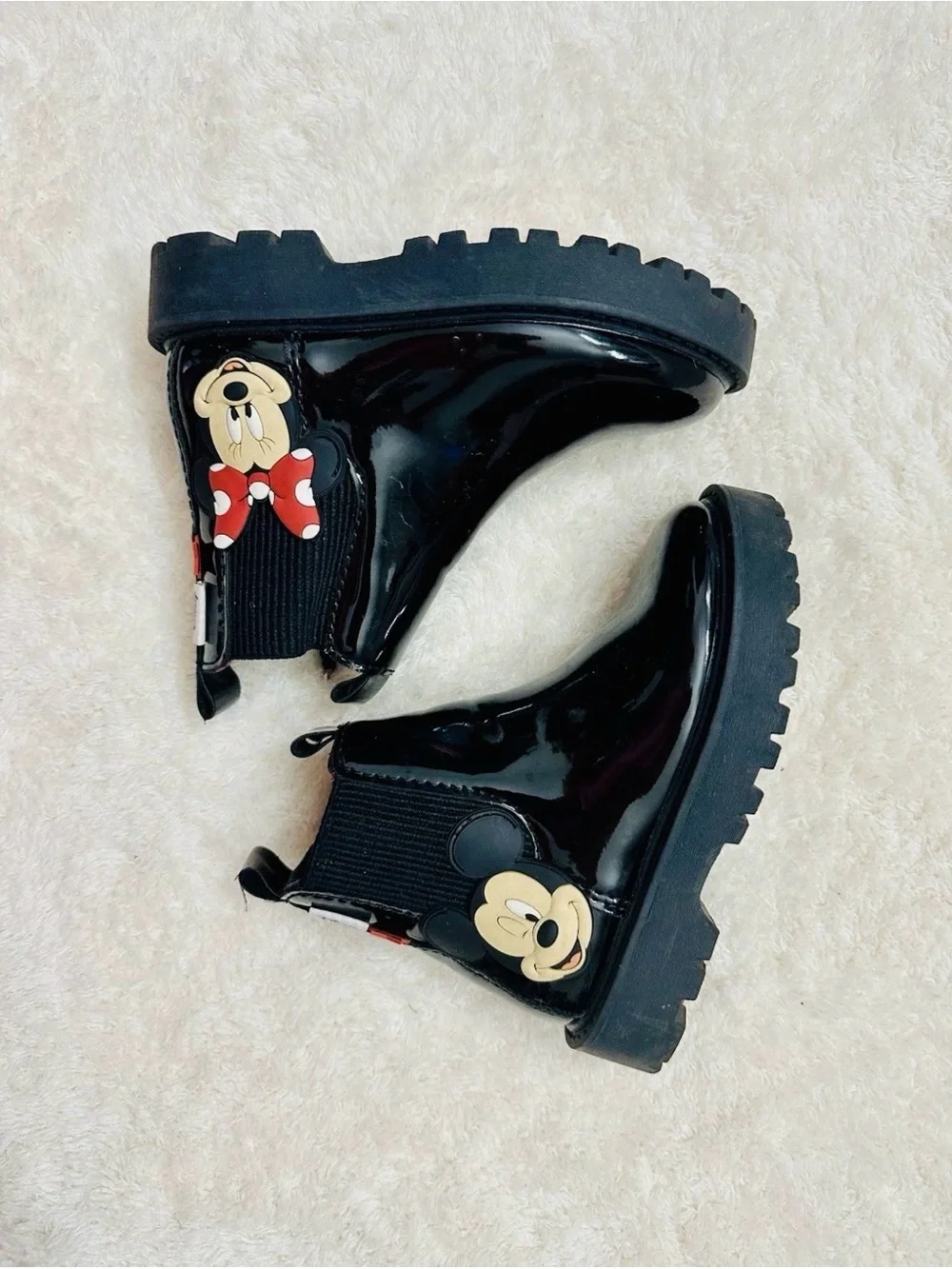 ZARA Mickey Mouse Boots Girl Size 9 (26-27) Black Excellent Condition